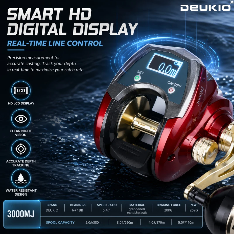 Electric Fishing Reel - DEUKIO Digital Display Baitcasting Reel 6.4:1